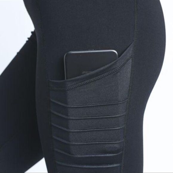 Mono B Moto Black Mesh Full Length Rib Leggings S - Picture 4 of 11